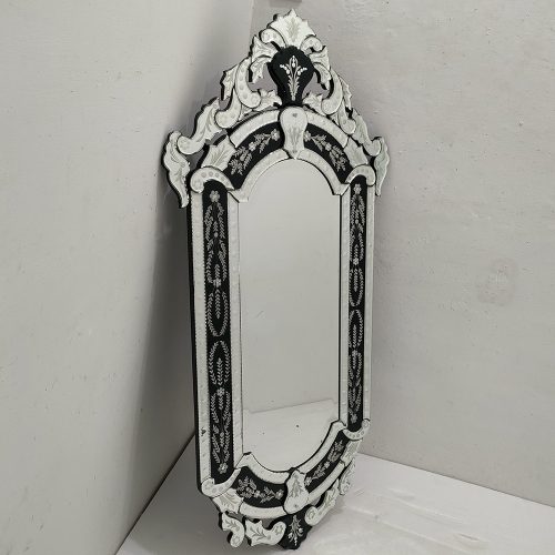 MG 013022 Venetian Mirror Black Kanaya size 140 cm x 70 cm Handcrafted Handmade Indonesia – Handcrafted venetian mirror hand-etched glass with ornate frame handcrafted in Indonesia