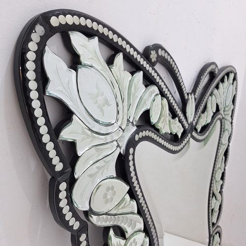 MG 013057 Hear Venetian Mirror Black 120x120cm Premium Handmade Indonesia – Premium venetian mirror hand-etched glass with ornate frame handcrafted in Indonesia