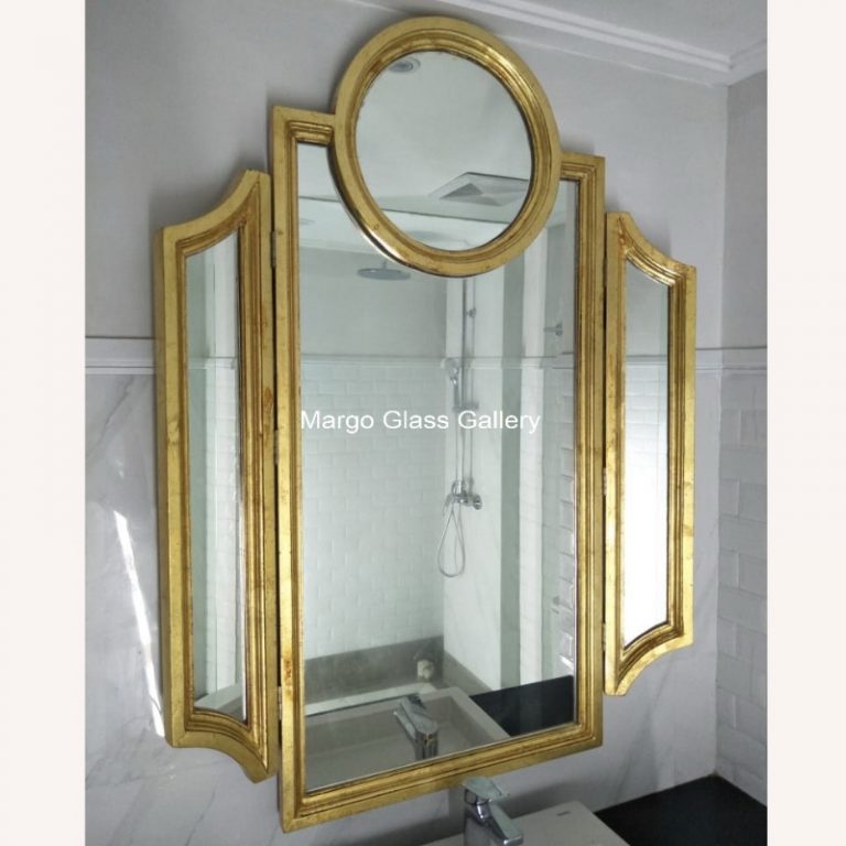 Tri Fold Mirror Bathroom with Gold Frame MG 030001 » Mirrors Glass Gallery