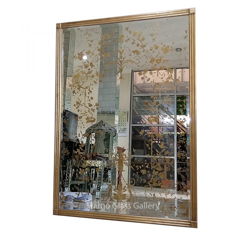 Etched Wall Mirror Rectangle Gold Mirror MG 020007 » Mirrors Glass Gallery