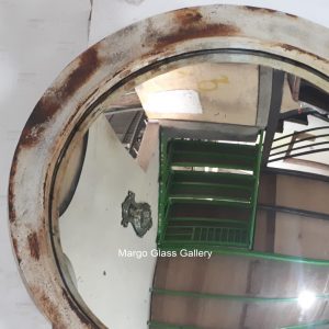 MG 022009 Industrial Metal Frame Round Convex Mirror White