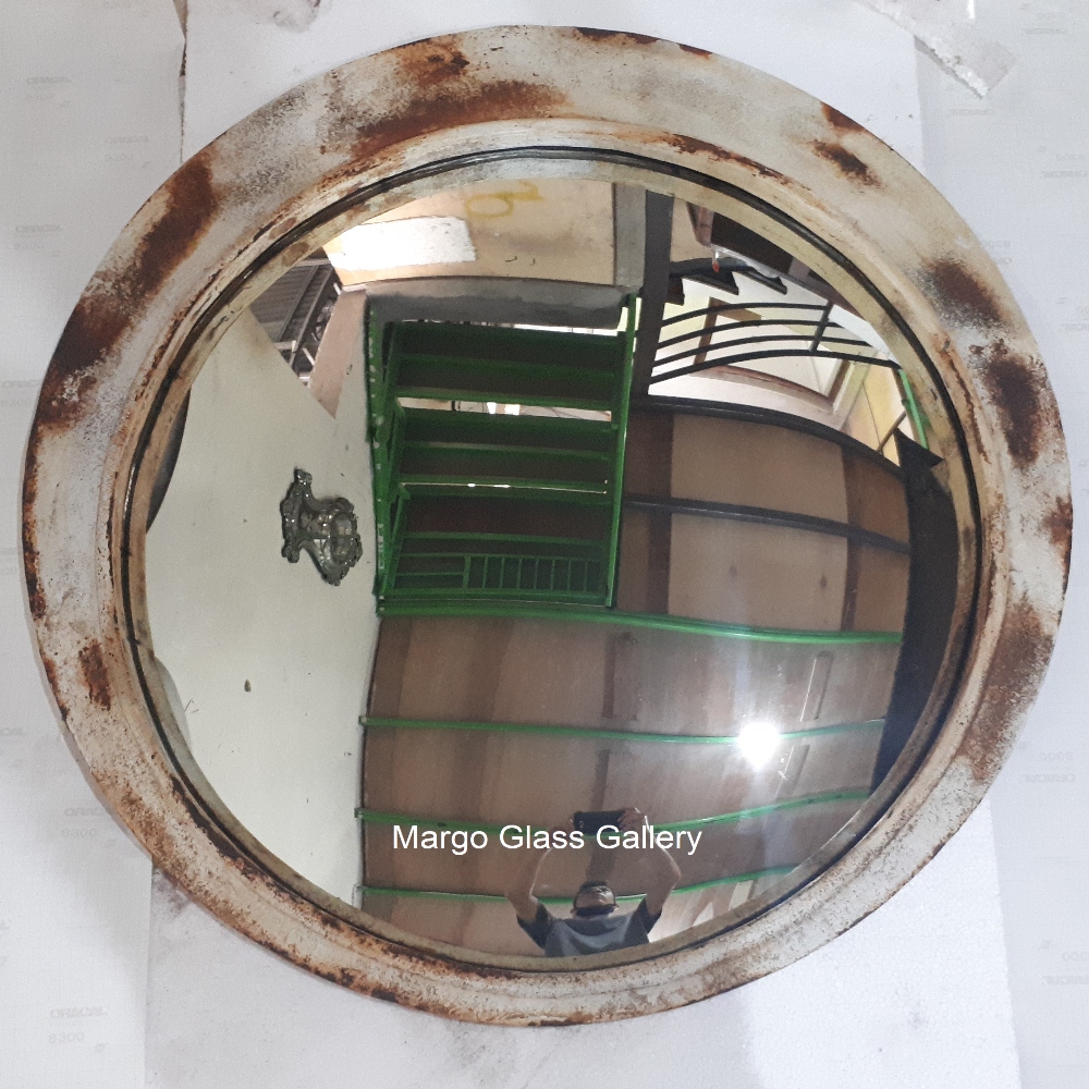 MG 022009 Industrial Metal Frame Round Convex Mirror White