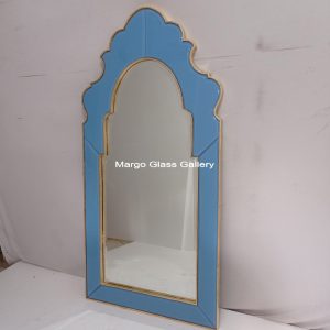 MG 004684 Blue Mirror + gold leaf 70×140 – Artisan decorative mirror mirror premium quality glass with ornate frame handcrafted in Indonesia