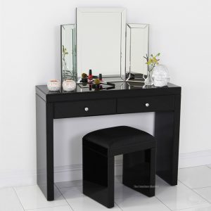 Mirrored Black Dressing Table with Plain Tri Mirror MG 006241