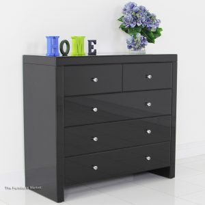 Black Mirrored Glass 2 Over 3 Drawer Chest Main MG 006243