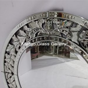 MG 080086 Venetian Mirror Round 100 x 100 cm – Premium venetian oval mirror hand-etched glass with decorative frame handcrafted in Indonesia