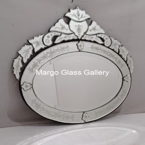 Small Oval Venetian Mirror – Classic venetian oval mirror hand-etched glass with decorative frame handcrafted in Indonesia