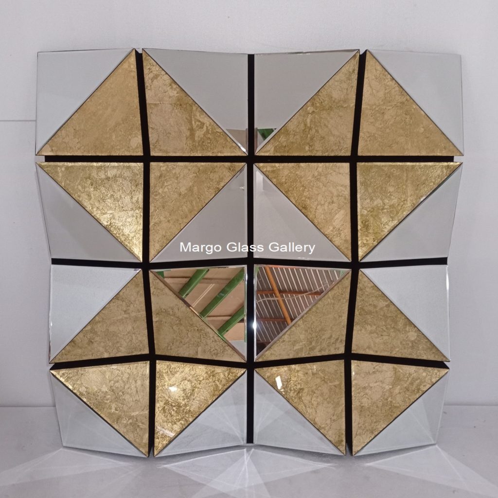 Square 3D Silver Gold Leaf MG 004706 – Premium handcrafted mirror premium quality glass with ornate frame handcrafted in Indonesia