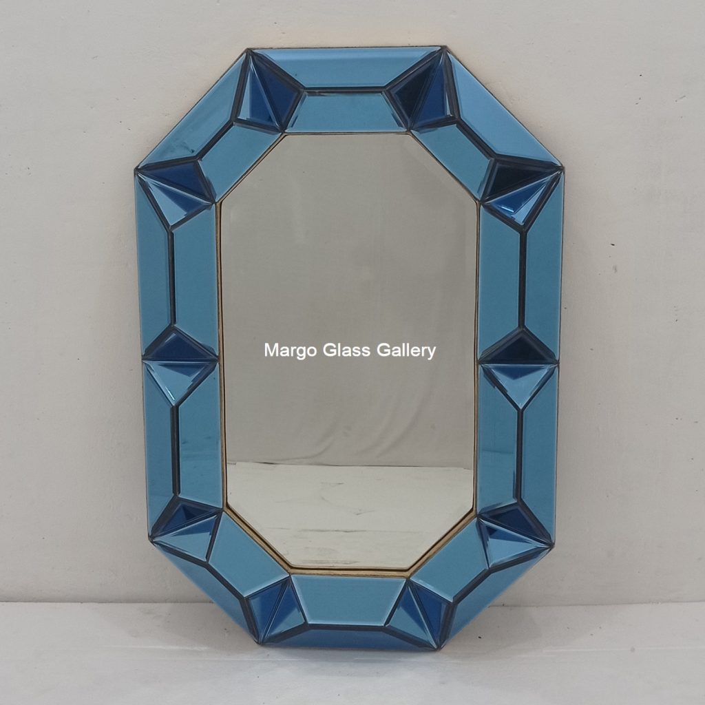 Octagonal 3D Wall Mirror Blue MG 004707 – Handcrafted decorative mirror mirror premium quality glass with ornate frame handcrafted in Indonesia