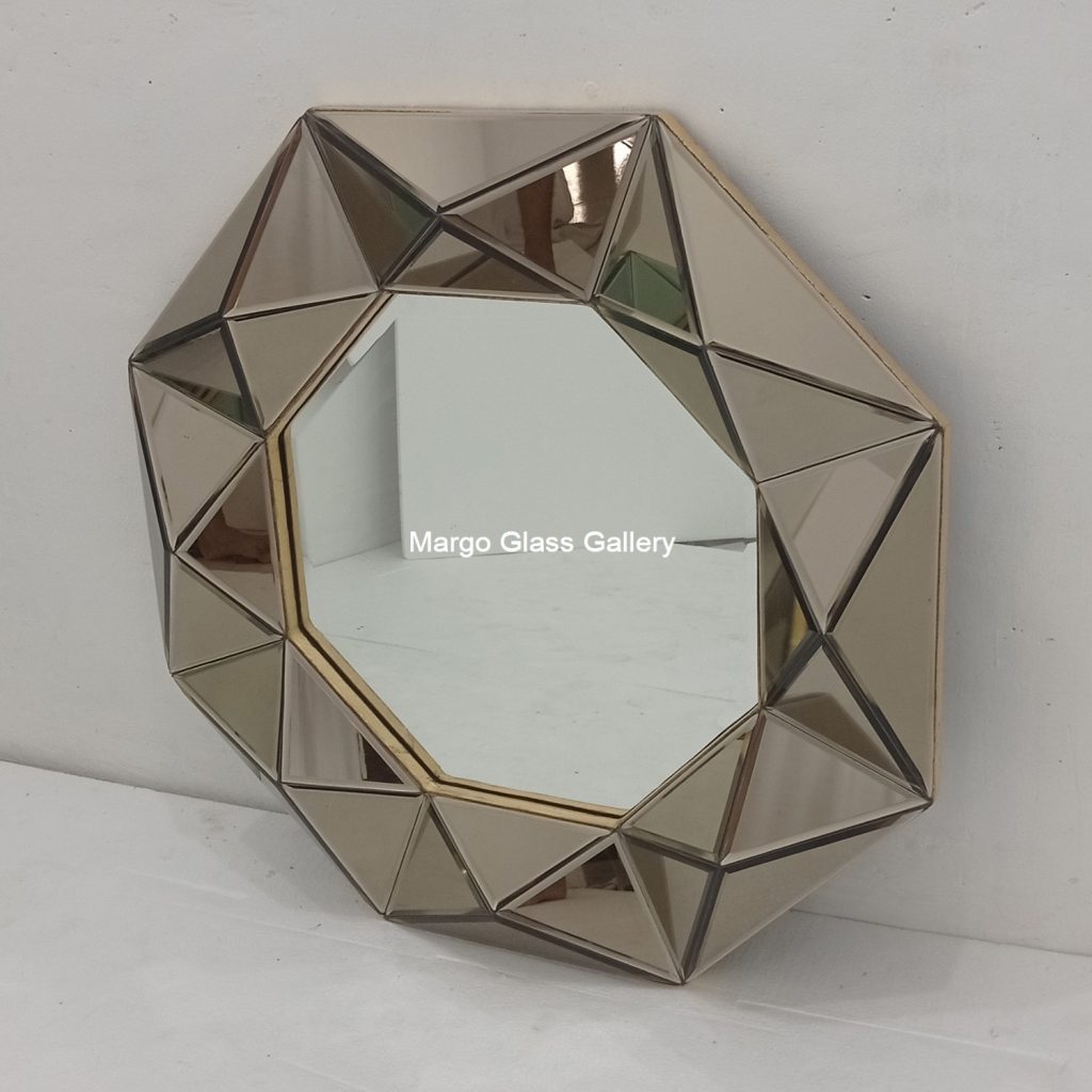 MG 004709 Modern Octagon Frame gold Cermin Brown Uk 85 cm x 85 cm – Handcrafted handcrafted mirror premium quality glass with ornate frame handcrafted in Indonesia