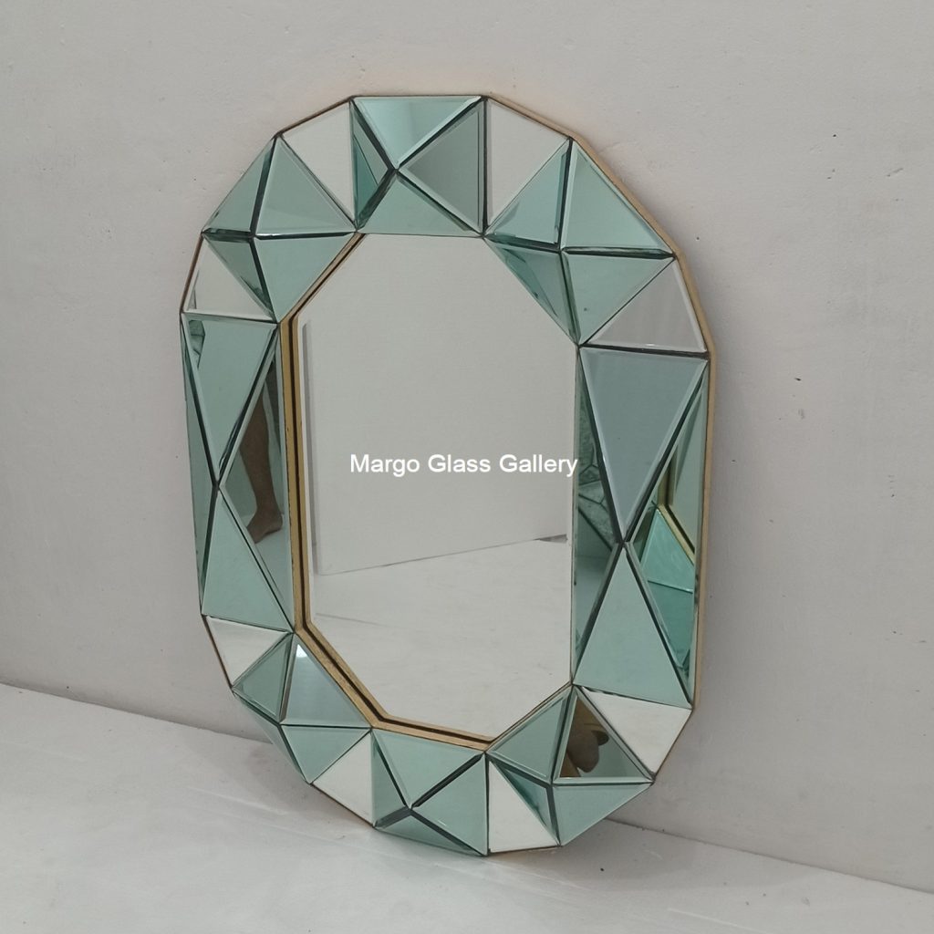 Octagonal 3D Wall Mirror Green MG 004710 – Artisan decorative mirror mirror premium quality glass with ornate frame handcrafted in Indonesia