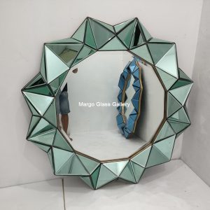 MG 004720 Green Wall Mirror 3D 120x120cm – Elegant decorative mirror mirror premium quality glass with ornate frame handcrafted in Indonesia