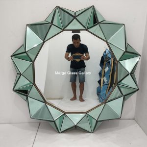 MG 004720 Green Wall Mirror 3D 120x120cm – Classic decorative mirror mirror premium quality glass with ornate frame handcrafted in Indonesia