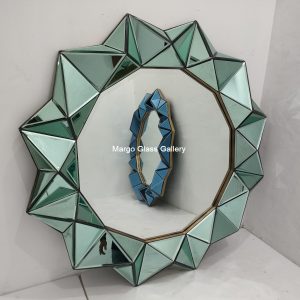 MG 004720 Green Wall Mirror 3D 120x120cm – Artisan decorative mirror mirror premium quality glass with ornate frame handcrafted in Indonesia