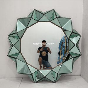 MG 004720 Green Wall Mirror 3D 120x120cm – Handcrafted decorative mirror mirror premium quality glass with ornate frame handcrafted in Indonesia