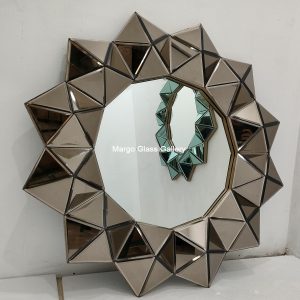 MG 004722 Wall Mirror 3D 100×100 BROWN – Handcrafted decorative mirror mirror premium quality glass with ornate frame handcrafted in Indonesia
