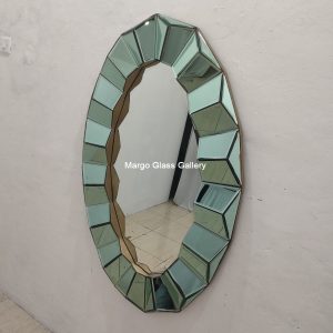 MG 004723 Oval 3D comtemporer 120×70 Green – Elegant handcrafted mirror premium quality glass with ornate frame handcrafted in Indonesia
