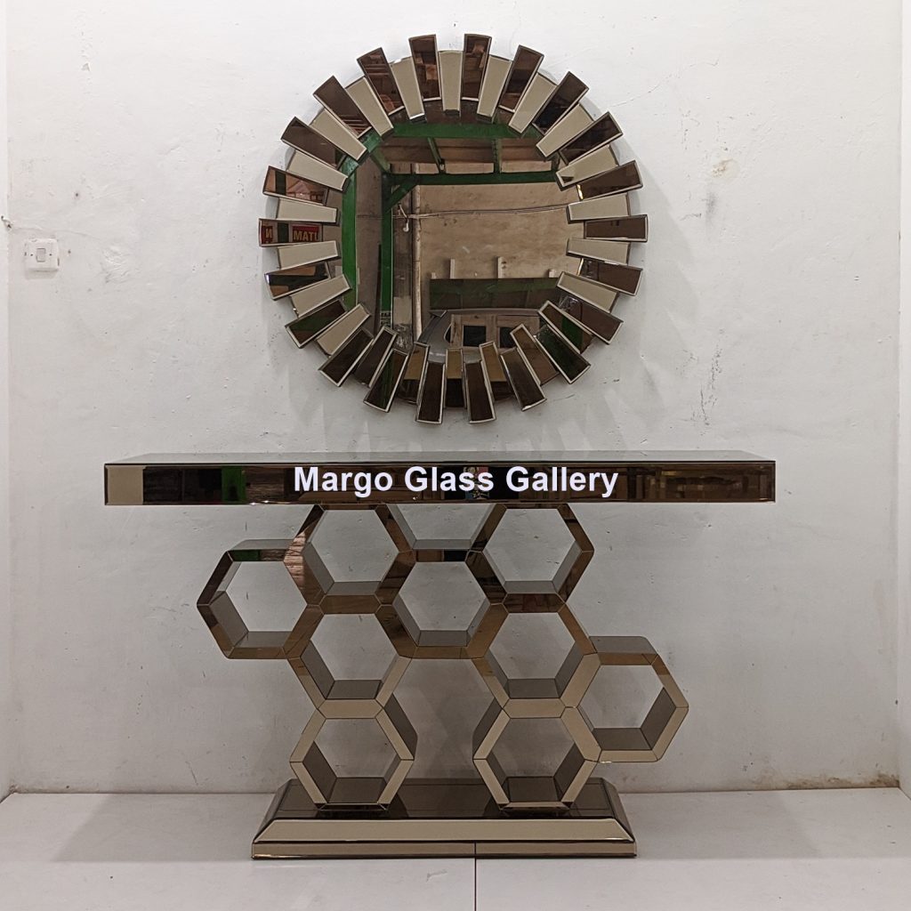 MG 006315 Console table Motif hexagonal uk 150 cm x 40 cm x 90 cm – Premium handcrafted mirror premium quality glass with ornate frame handcrafted in Indonesia