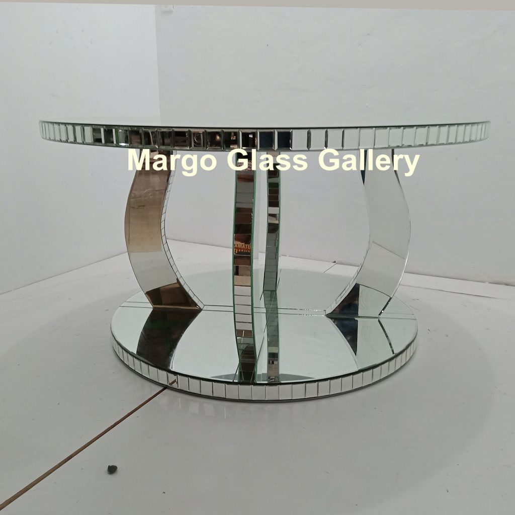 MG 006325 DiningTable Top dia 160 cm tinggi 80 cm bottom Dia 120 cm – Luxury handcrafted mirror premium quality glass with ornate frame handcrafted in Indonesia