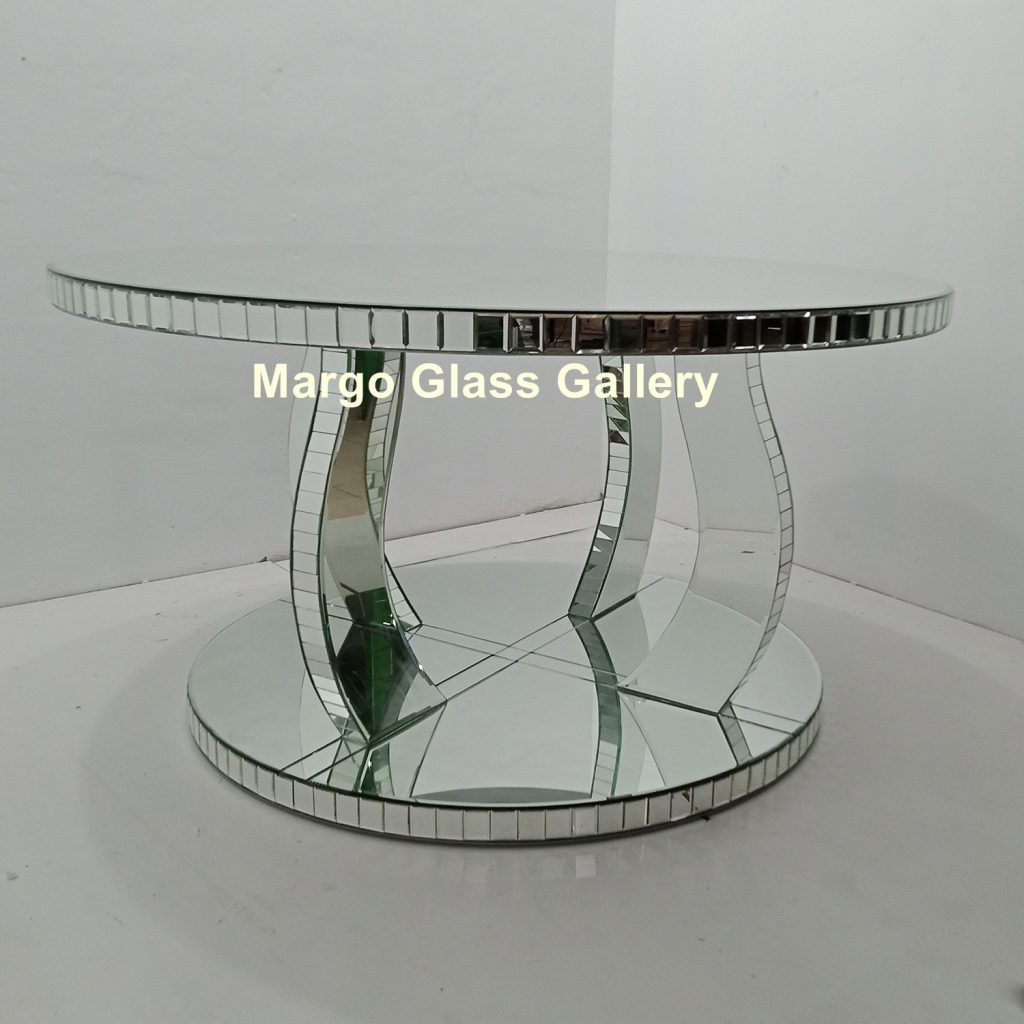 MG 006325 DiningTable Top dia 160 cm tinggi 80 cm bottom Dia 120 cm – Artisan handcrafted mirror premium quality glass with ornate frame handcrafted in Indonesia