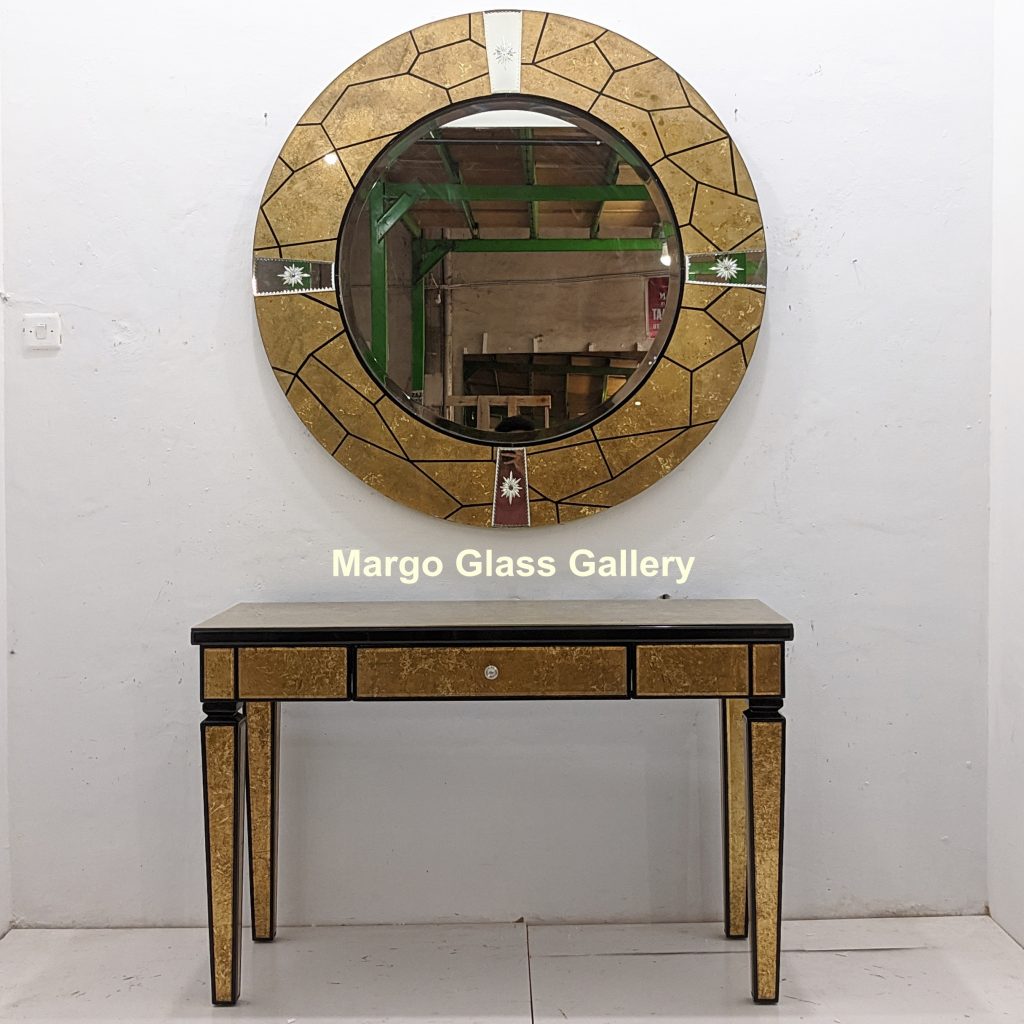 MG 006327 Verre Eglomise Mirror 120 cm x120 cm Table WDH 120 cm x 40 cm x 75 cm – Handcrafted eglomise mirror silver eglomise glass handcrafted in Indonesia