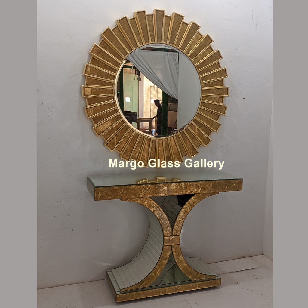 MG 006328 Verre Eglomise Wall Mirror uk 130 cm x 130 cm Table console 120x40x75 – Premium eglomise mirror silver eglomise glass handcrafted in Indonesia
