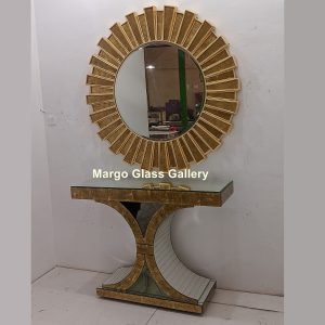 MG 006328 Verre Eglomise Wall Mirror uk 130 cm x 130 cm Table console 120x40x75 – Classic eglomise mirror silver eglomise glass handcrafted in Indonesia