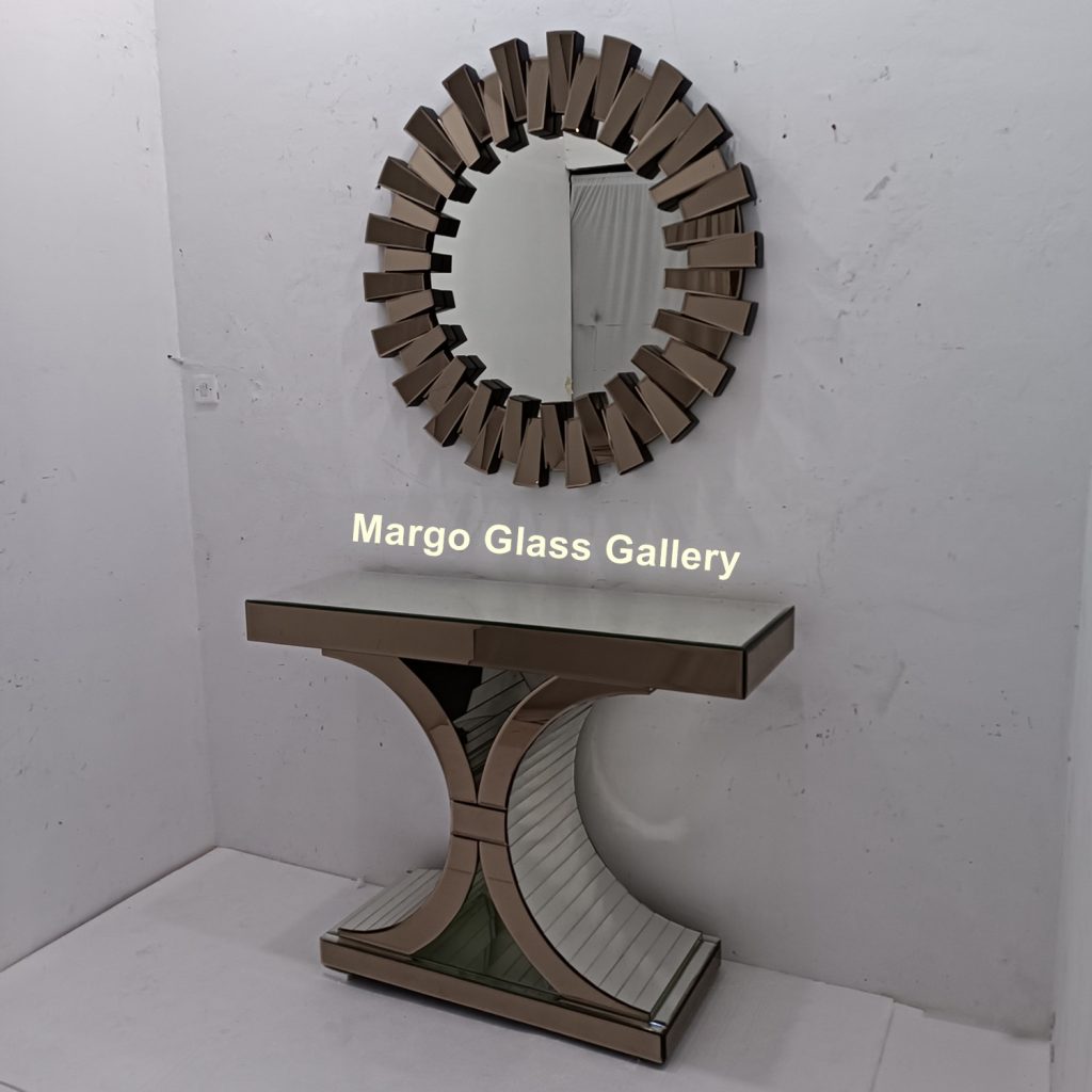 MG 006339 Sun Burn Brown Mirror with Console Brown Uk 100 cm x 100 cm Console 120 cm x 40 cm x 90 cm – Artisan decorative mirror mirror premium quality glass with ornate frame handcrafted in Indonesia