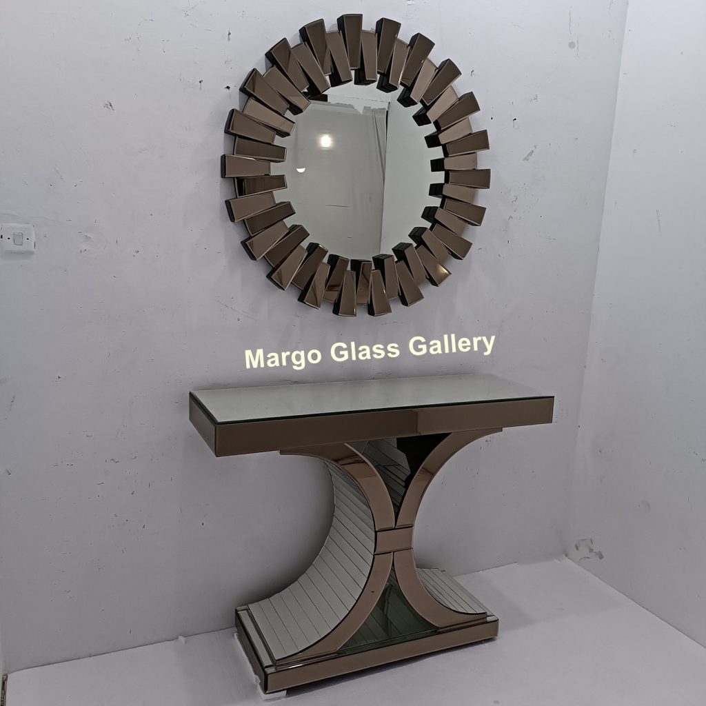 MG 006339 Sun Burn Brown Mirror with Console Brown Uk 100 cm x 100 cm Console 120 cm x 40 cm x 90 cm – Premium decorative mirror mirror premium quality glass with ornate frame handcrafted in Indonesia