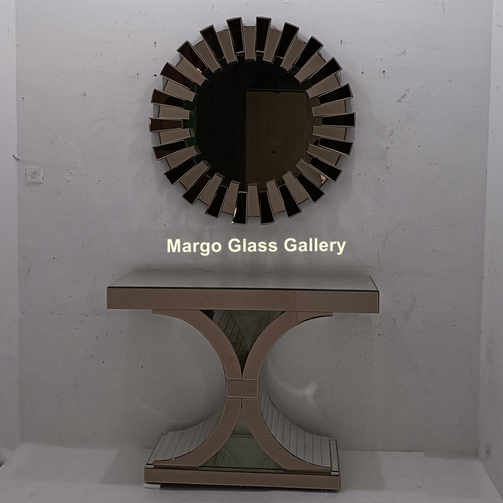 MG 006339 Sun Burn Brown Mirror with Console Brown Uk 100 cm x 100 cm Console 120 cm x 40 cm x 90 cm – Classic decorative mirror mirror premium quality glass with ornate frame handcrafted in Indonesia