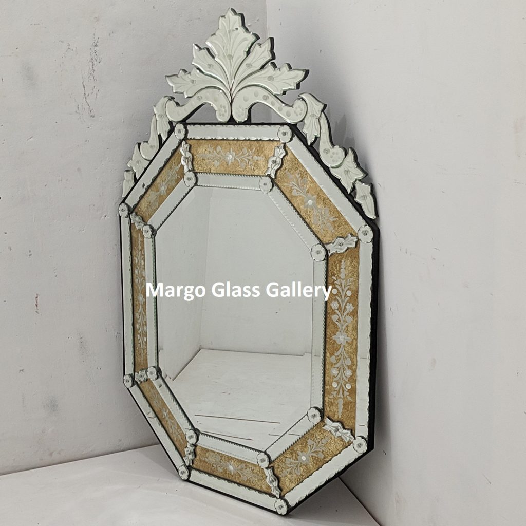 MG 080101 Venetian Mirror List Gold Leaf Uk 122 cm x 82 cm – Artisan venetian mirror hand-etched glass with ornate frame handcrafted in Indonesia