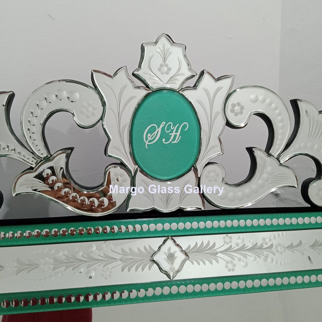 MG 080106 Venetian Mirror List Green Uk 185 cm x 100 cm – Artisan venetian mirror hand-etched glass with ornate frame handcrafted in Indonesia