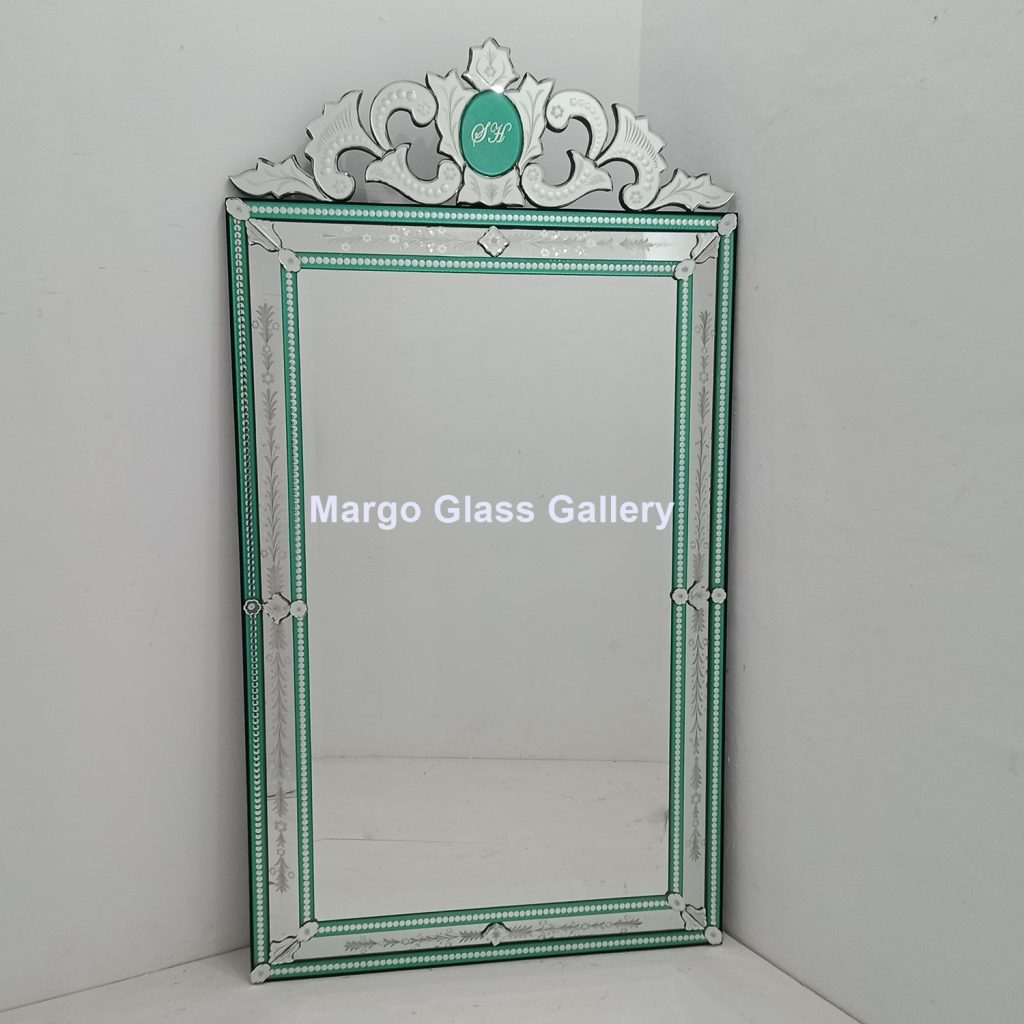 MG 080106 Venetian Mirror List Green Uk 185 cm x 100 cm – Premium venetian mirror hand-etched glass with ornate frame handcrafted in Indonesia