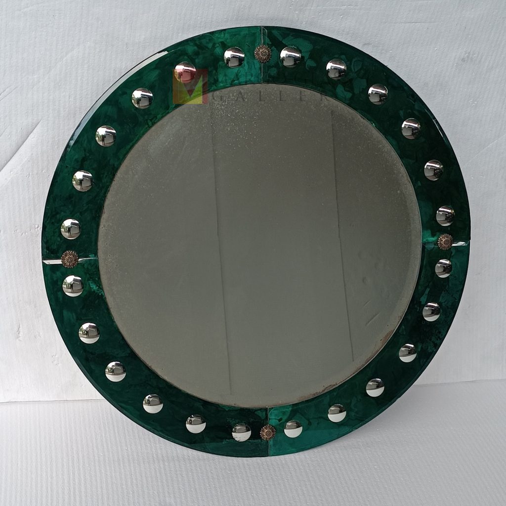 Wall Mirror Round Antique Green – Classic antique mirror antique glass with gold frame handcrafted in Indonesia