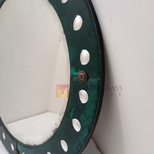 Wall Mirror Round Antique Green – Premium antique mirror antique glass with gold frame handcrafted in Indonesia