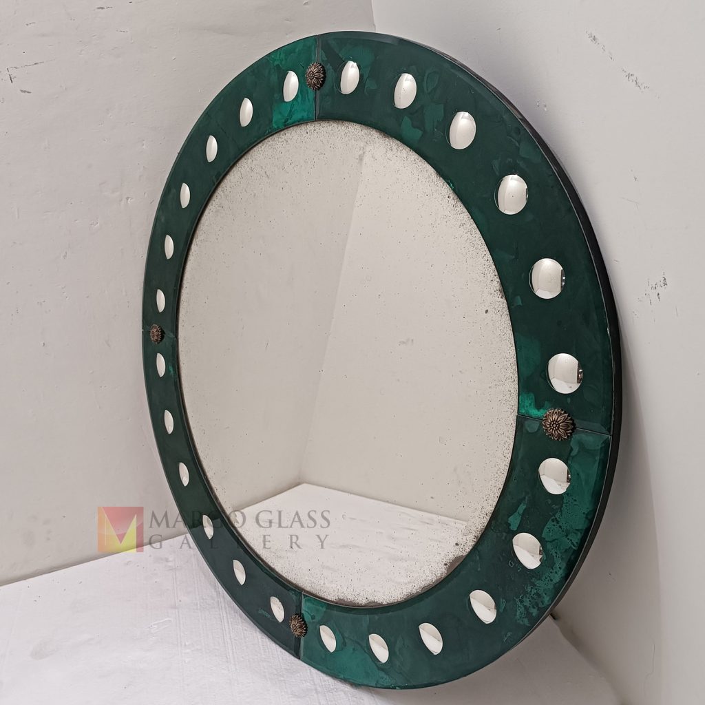 Wall Mirror Round Antique Green – Luxury antique mirror antique glass with gold frame handcrafted in Indonesia