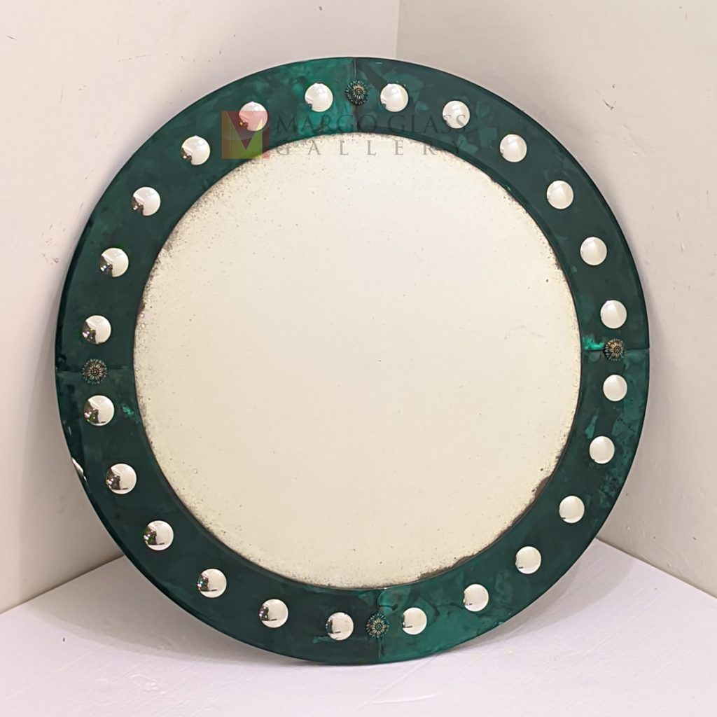 Wall Mirror Round Antique Green – Premium antique mirror antique glass with gold frame handcrafted in Indonesia