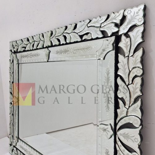Venetian Mirror French Square Full Crown – Premium venetian mirror hand-etched glass with ornate frame handcrafted in Indonesia