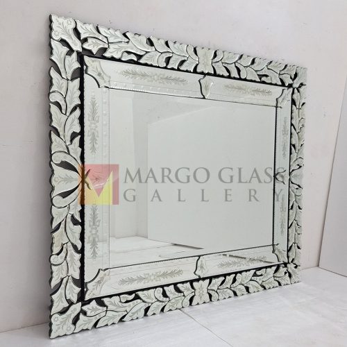 Venetian Mirror French Square Full Crown – Elegant venetian mirror hand-etched glass with ornate frame handcrafted in Indonesia