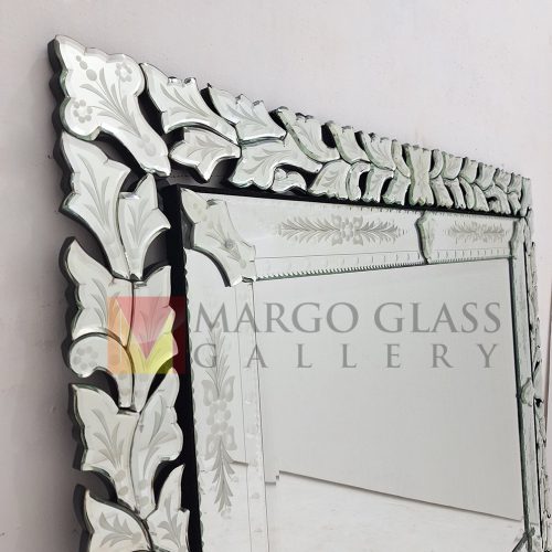 Venetian Mirror French Square Full Crown – Classic venetian mirror hand-etched glass with ornate frame handcrafted in Indonesia