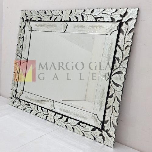 Venetian Mirror French Square Full Crown – Handcrafted venetian mirror hand-etched glass with ornate frame handcrafted in Indonesia