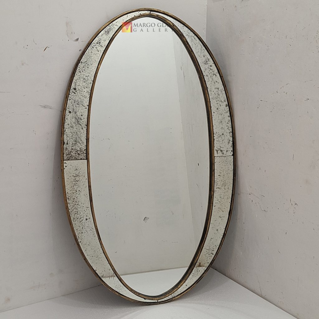 Antique Mirror Oval Artisan Handmade Indonesia – Elegant antique mirror antique glass with gold frame handcrafted in Indonesia