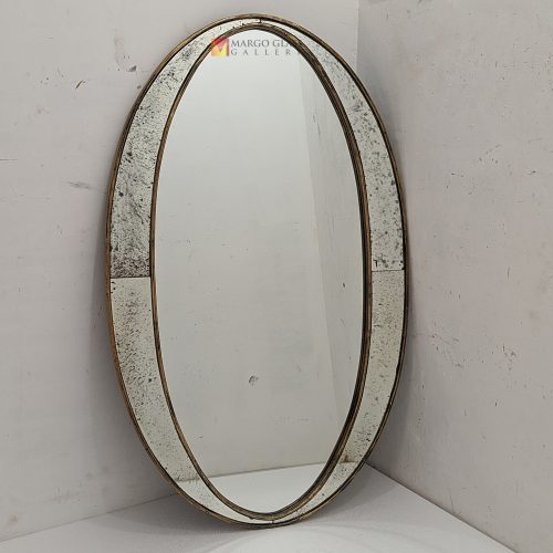 Antique Mirror Oval Artisan Handmade Indonesia – Elegant antique mirror antique glass with gold frame handcrafted in Indonesia