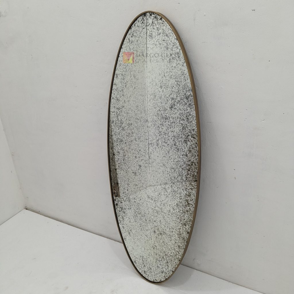 Oval Mirror Antique – Artisan antique mirror antique glass with gold frame handcrafted in Indonesia