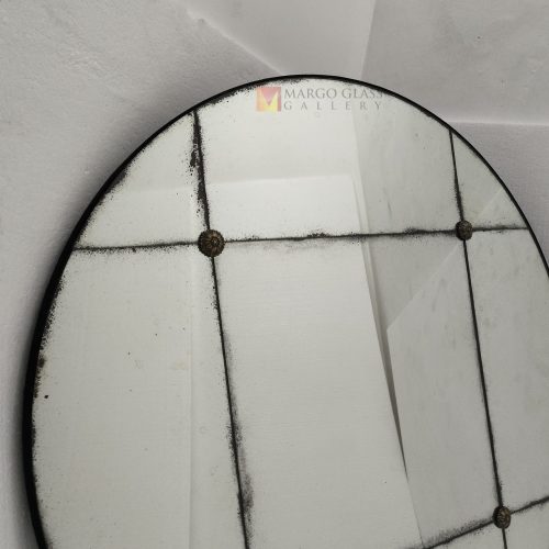 Round Mosaic Antique – Artisan antique mirror antique glass with gold frame handcrafted in Indonesia