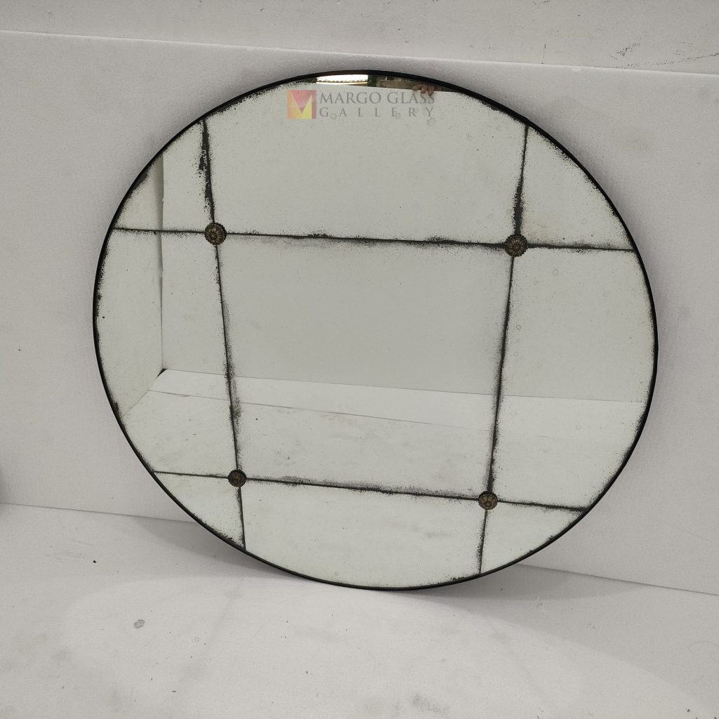 Round Mosaic Antique – Handcrafted antique mirror antique glass with gold frame handcrafted in Indonesia