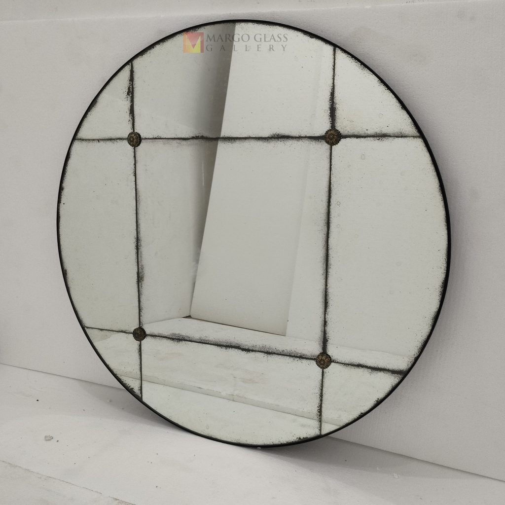 Round Mosaic Antique – Luxury antique mirror antique glass with gold frame handcrafted in Indonesia