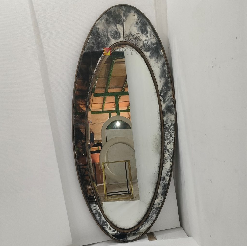 Long Oval Antique Mirror – Artisan antique mirror antique glass with gold frame handcrafted in Indonesia