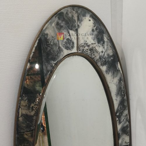 Long Oval Antique Mirror – Handcrafted antique mirror antique glass with gold frame handcrafted in Indonesia