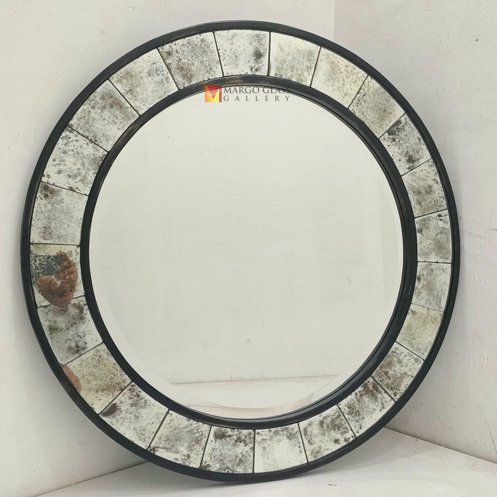 Round bevel antique mirror – Luxury antique mirror antique glass with gold frame handcrafted in Indonesia